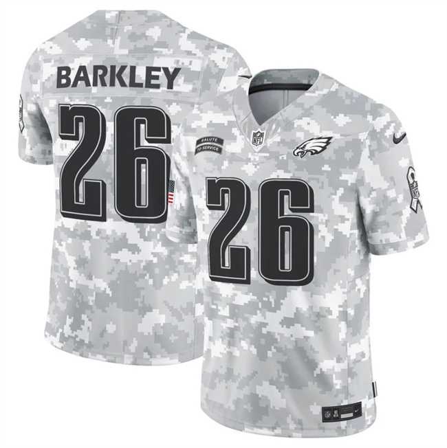 Men%27s Philadelphia Eagles #26 Saquon Barkley 2024 F.U.S.E Arctic Camo Salute To Service Limited Stitched Jersey Dyin